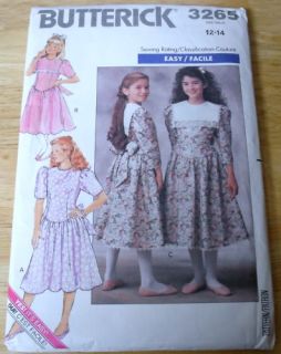 Butterick 3265 Girls Dress Pattern Size 12 14 Easy