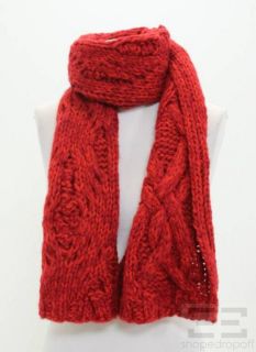 dries van noten red wool cable knit scarf new