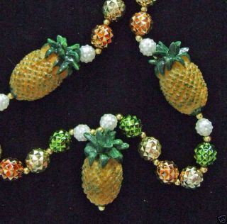  Pineapples Mardi Gras Necklace Bead Luau Buffett Dole Fruit