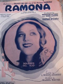 Vintage Sheet Music Ramona Waltz Song Dolores Del Rio