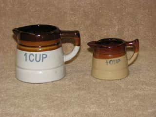 Brown Drip Earthenware Measuring Cups Farmhouse Pitcher 1 Cup 1 4 Cup
