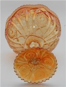 Imperial Octagon Marigold Carnival Glass Compote Candy Dish