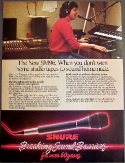 1987 Vintage Music Ad Shure SM96 Microphone Guy Playing Keyboard