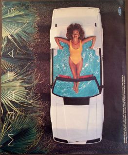 Lady in Swimsuit w White Ford Mustang Convertible Car Vintage 1984 Ad