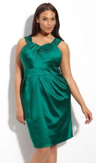 Donna Morgan EMERALD GREEN Twist Front, Stretch Satin Sleeveless Dress