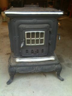 Antique Double Star Wood Burning Cooking Cast Iron Parlor Stove Heat