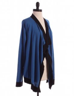 DKNYC Blue Open Front Cardigan Sz L XL Top Knit Shirt