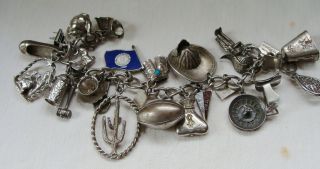 Vintage Sterling Silver Charm Bracelet 24 Charms Nice