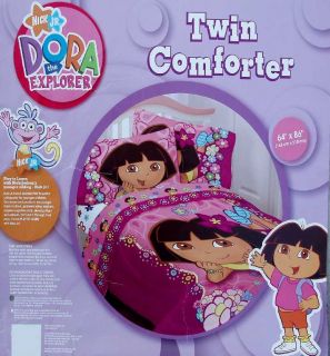 Dora The Explorer Flower Patch Pink Floral Twin Size Comforter Bedding