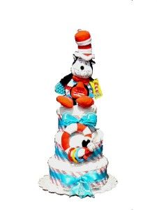 dr seuss cat in the hat red white blue baby shower diaper cake toy