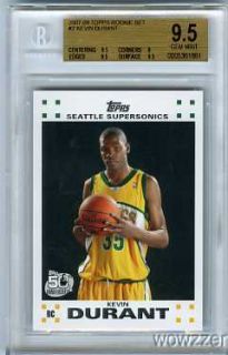 2007 08 Topps 2 Kevin Durant Rookie BGS 9 5 Gem Mint Thunder $100