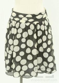  Luca Black White Cotton Silk Polka Dot A Line Skirt Size M New