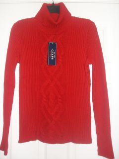 69 New Womens Chaps Ralph Lauren Sweater Red Turtleneck Cableknit