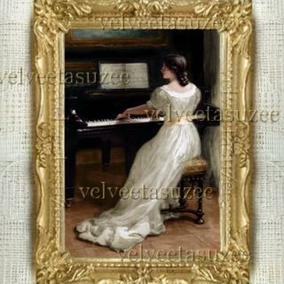 1800s Lady Piano Dollhouse Miniature Framed Victorian Picture Dolls