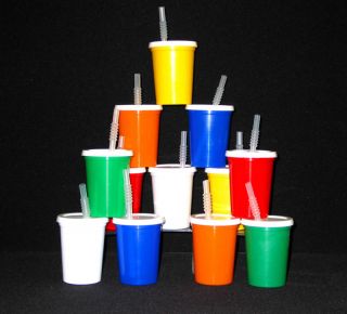 100 12 oz Kids Plastic Drinking Glasses Lids Straws Cup