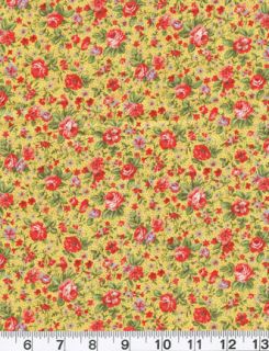 Fabric Concord Floral Wild Rose Calico Yellow Red Orange New