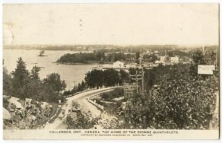 CALLANDER ONTARIO Overview & Old Car on Highway Dionne Quints RPPC