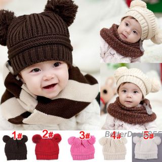 Korean Baby Love Dual Ball Girls Boys Wool Knit Sweater Cap Winter Hat
