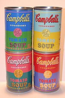 Actual Campbells tomato soup cans, produced for the 50th anniversary