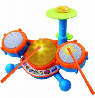 learning toy has three drum pads and cymbal each with its own unique
