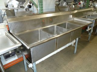 Stainless Steel 3 Compartment Sink Right Drainboard 75x45x26