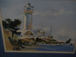 Original Watercolor Gorgeous Lighthouse Scene   Signed Mame Cairns