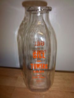 GLASS QUART MILK BOTTLE FROM GILL TOWERS DAIRY CORINTH NY EC