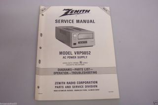 Zenith VRP9852 Video Cassette Recorder Service Manual H C