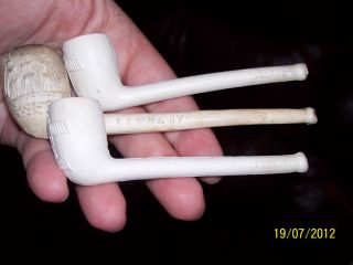 COLLECTION OF 3 EARLY WHITE CLAY PIPES, ALL MARKED GERMANY TALL SHIP