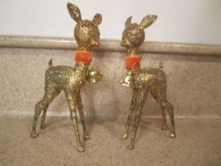 Vintage Glitter with Bells Christmas Reindeer Ornaments