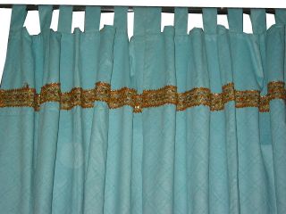 Silk Sari Curtains Panel Door Screen Seablue Self Design Window