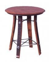 NEW AUTHENTIC WINE BARREL STAVE TOP SIDE TABLE W/ WROUGHT IRON SUPPORT
