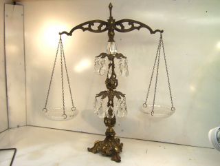 Antique Cast Iron and Lead Glass Two Tier Scales of Justice