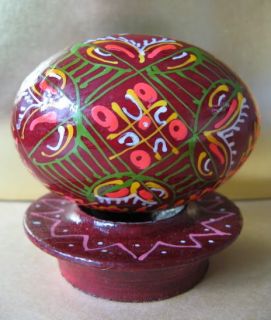 Ukrainian Easter Wooden Painted Egg Pysanky with Stand