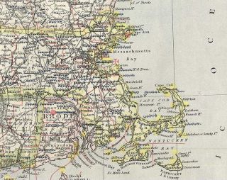 Original 1883 Letts Map of USA NJ NY New England