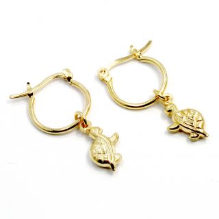 Gold 18K GF Charm Lucky Turtle 3D Earrings Small Hoop Girl Teens 10mm