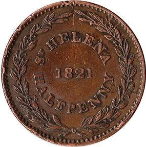 1821 Saint Helena British East India Company 1 2 Penny Coin KM A4 RARE