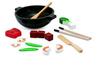 with WOK WOODEN PLAY FOOD SET~ Melissa & and Doug Item # 4025