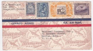 Ecuador to US Malden MA Multifranked Airmail Cover