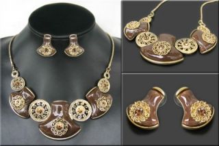 Brand Jewelry Gold Plated Beautiful Chocolate Resin Crystal Necklace