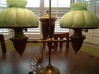 Edward Miller E M Double Student Oil table Lamp Antique Wanamaker 10