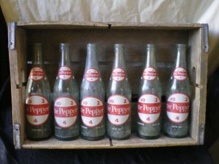 DR. PEPPER BOTTLES AND WOODEN BOX~ALL HAVE DIAMONDS AROUND THE NECK~12