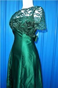 Alfred Angelo Formal Dress Gown Green Satin Lace Sz 3