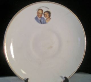 Saucer w Pic of General Mrs Dwight G Eisenhower Gold Banded Good Cond