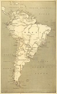  Print Antique Map South America Brazil Peru Ecuador Colombia Venezuela
