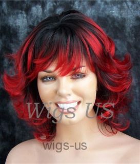 Wigs Unusual Black with Red Tips Flip Layers Skin Part Wig