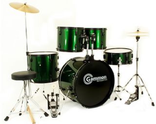 New Green Complete Full Size 5 Piece Drum Set with DVD