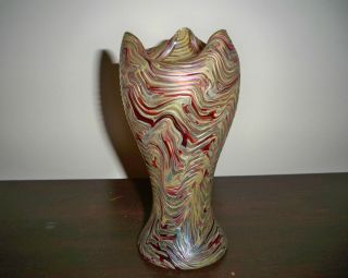 Loetz Rindskopf Iridized Threaded Art Nouveau Glass Vase 7 1 4 Mint w