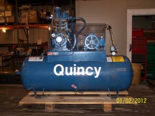 HP Quincy Piston Air Compressor on 80 Gal Horz Tank 3 Phase