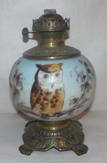 RARE Antique Victorian Oil Lamp Owl Edward Miller